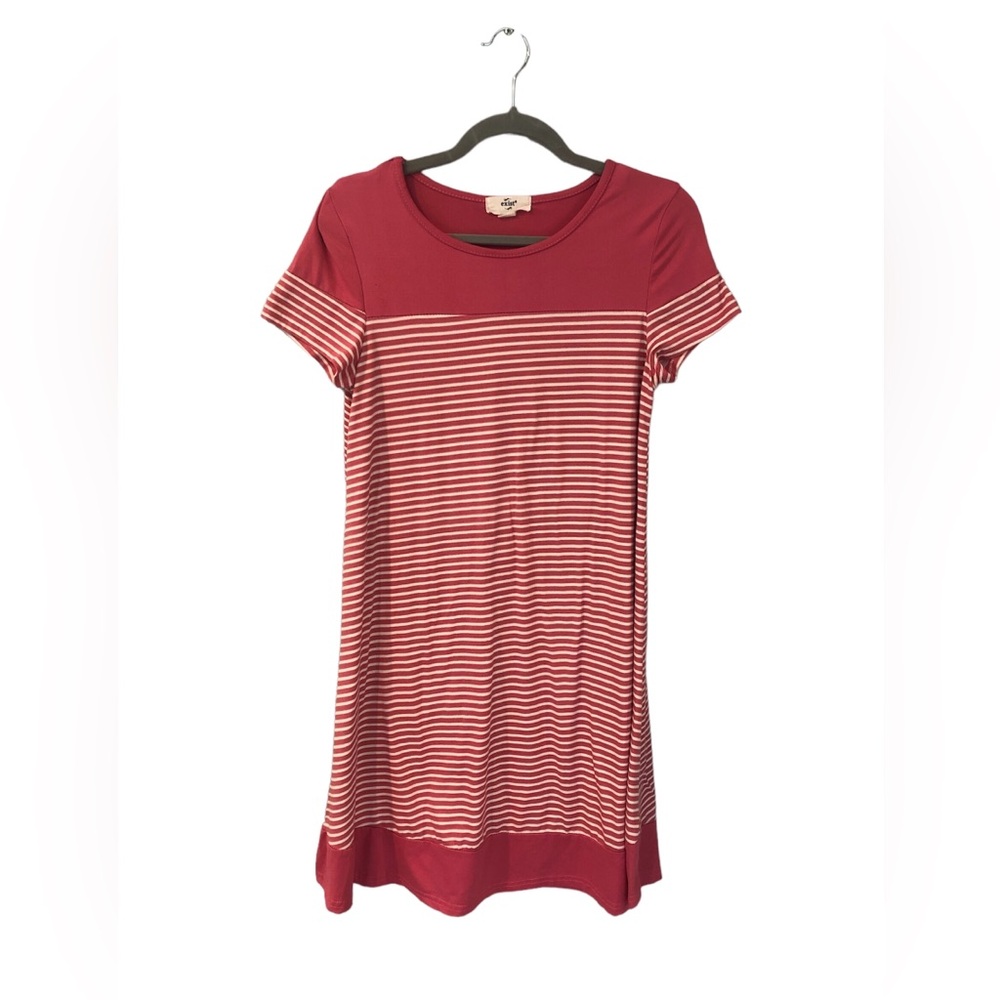 Exist Dress Coverup Stripes Cream/Pink Solid Yoke Tee Shirt A Line